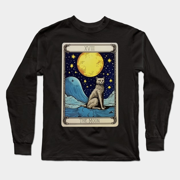 The Moon Tarot Card : Cat Edition Long Sleeve T-Shirt by nonbeenarydesigns